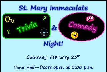 <h1 class="tribe-events-single-event-title">St. Mary’s Trivia/ Comedy Night</h1>